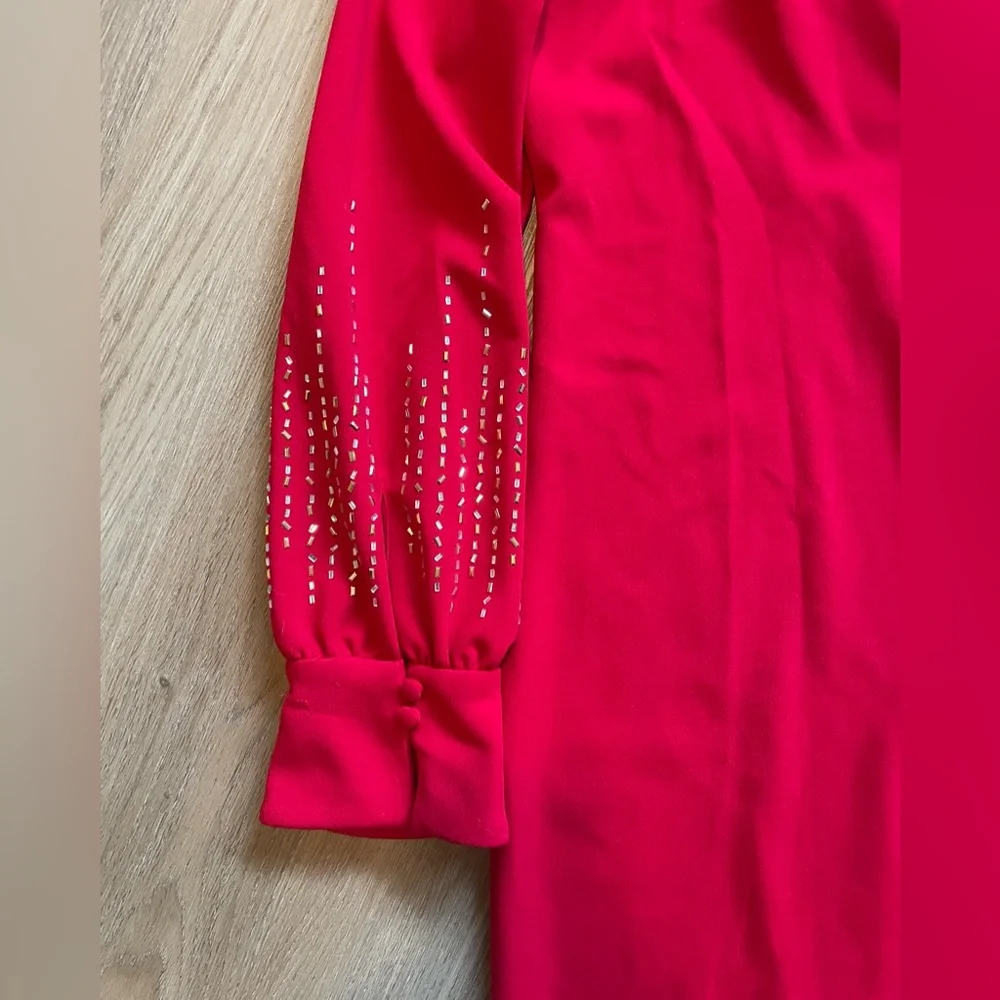 Calvin Klein Red Long-Sleeve Embellished Shift Dress - Picture 10 of 14